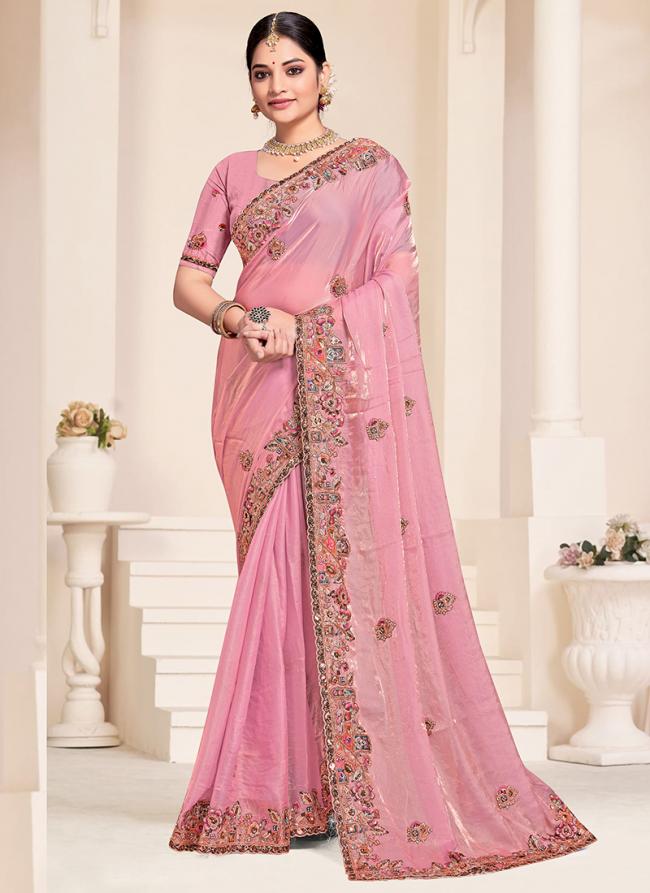 Two Tone Silk Pink Wedding Wear Khatli Work Saree